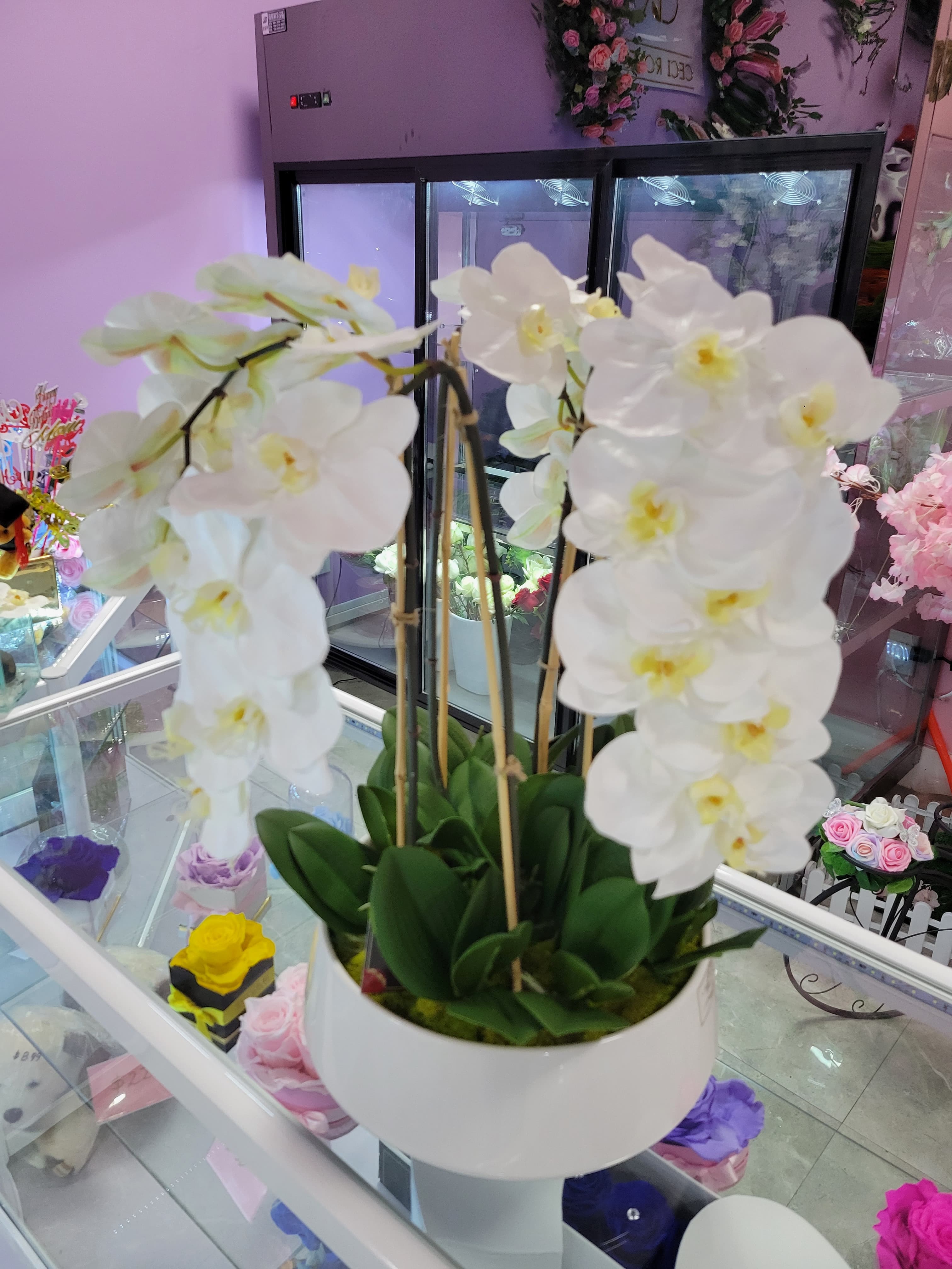 Silk  White Orchids with  white Base.